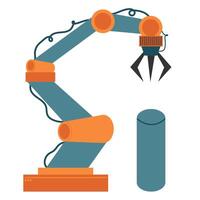 Industrial robots manipulators. Robotized arm, modern industry robotically technology, conveyor. Factory machinery automatic. vector