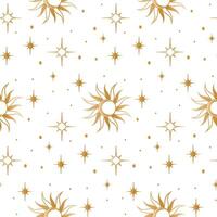 Seamless background with gold stars and suns. pattern. Wrapping paper. vector