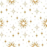 Seamless background with gold stars and suns. pattern. Wrapping paper. vector