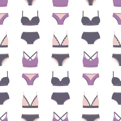 Seamless pattern with women underwear, ladies lingerie. Background