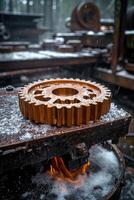 AI generated Details The gear is made of metal. Mechanical gears made of steel photo