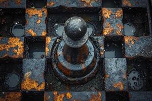 AI generated stylish black chess stands on a chessboard. Design work photo