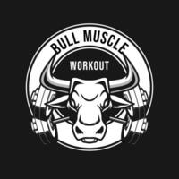 Workout logo with bull head mascot vector