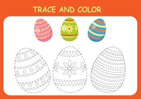 Children's worksheet coloring and tracing.Easter eggs. vector