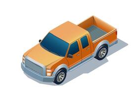 Isometric orange modern pickup truck. vector