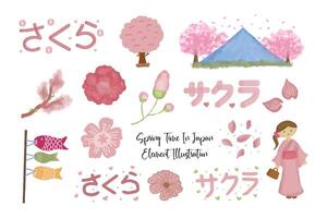 Cute Hand Drawn Spring Korea and Japan Illustration vector