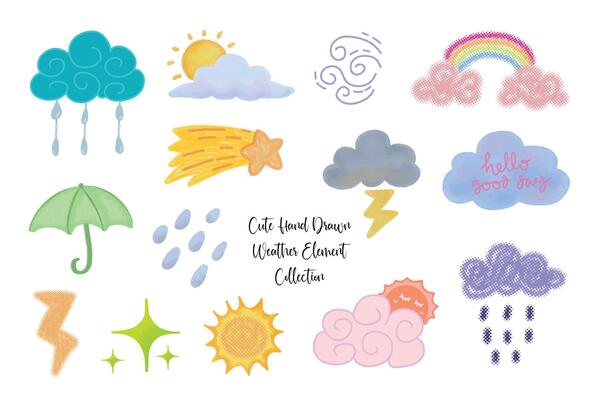 Cute Hand Drawn Weather Element Collection