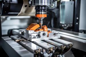 ai generado metalurgia en cnc máquinas, moderno industrial tecnología para fabricación industrial partes foto