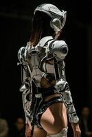 AI generated Futuristic woman in a cyborg costume at a fashion show photo