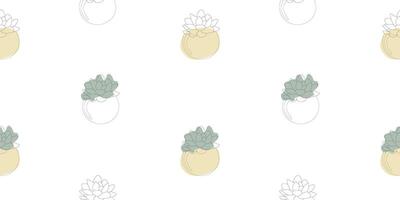 Succulent Seamless pattern Vector Line art illustration with Color Spots. Cute Plant in Flower pot. Mexican house Botany. Natural fun home decor element. Template for Textile, Fabric, Wrapping paper.