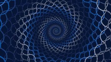 Abstract spiral wavy round line net vortex style creative background in dark blue vector