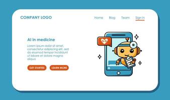 Web page design about using AI in medicine. Chat bot assistant for online applications. vector