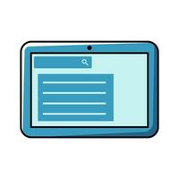 Cute cartoon tablet with searching system on the screen. Isolated vector doodle illustration.