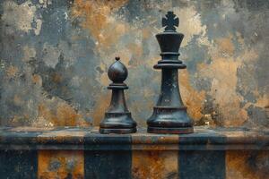 AI generated stylish black chess stands on a chessboard. Design work photo