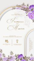 Digital Wedding Invitation Template with Purple Roses psd