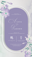 digital Boda invitación modelo con púrpura flor psd