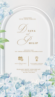 Digital Wedding Invitation Template with Blue Foliage psd
