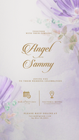 Digital Wedding Invitation Template with Purple Flower psd