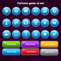 casual jogos ui definir, desenho animado estilo 2d jogos interface do usuário, jogos botão desenho animado psd