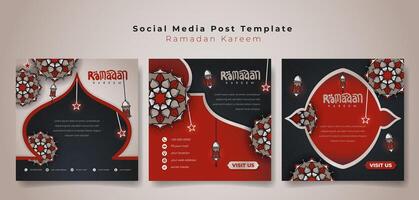 Social media post template with mandala background in red black and gold design for ramadan kareem advertisement, islamic background design vector