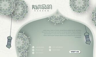 Islamic background template for ramadan kareem design with hand drawn mandala design in green mint vector