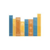 Bright cartoon illustration of stack of books. Graphic print concept of reading, knowledge, studying and education. Vector colorful school and science element