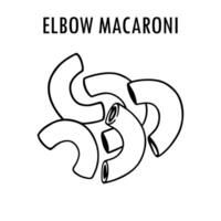 Elbow macaroni doodle food illustration. Hand drawn graphic print of short macaroni type of pasta. Vector line art element of Italian cuisine