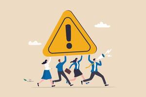 Attention message announcement, important communication or advertisement, beware warning, careful symbol or urgent notification concept, business people carrying attention sign with loud speaker. vector