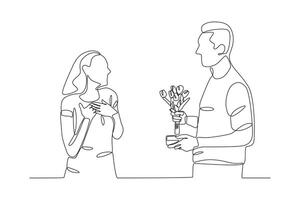 A woman was surprised because she was given flowers vector