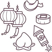 Chinese Lunar New Year simple cartoon decorations line art design outline vector