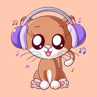 Cute cat wearing a music headset vector