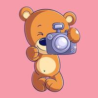 Cute bear carrying a camera vector