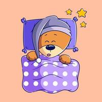 Cute bear is sleeping on the bed vector