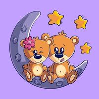 un par de linda osos son sentado en el Luna vector