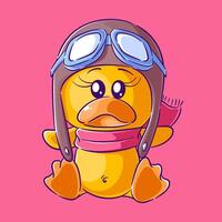 Cute duck sitting wearing airplane pilot hat vector