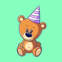 linda oso vistiendo un cumpleaños sombrero vector