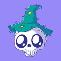 Cute skull wearing a witch hat vector