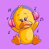 Cute duck sitting and listening to music vector