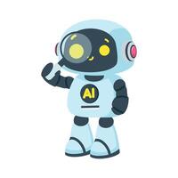 Cute robot character with magnifying glass vector