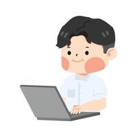 Kid Boy student using computer vector