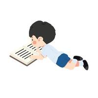 Kid reading boy lying with book vector