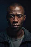 AI generated Portrait of a serious man of the African race on a black background photo