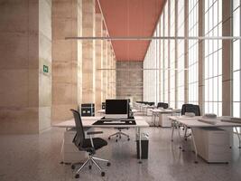 Interior of modern office hall with concrete floor photo