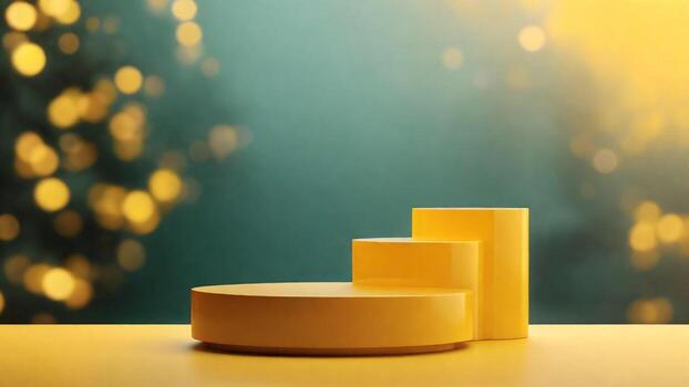 ai generado amarillo podio para producto presentación con bokeh antecedentes. 3d hacer foto