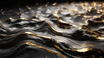 AI generated Black and gold water wave abstract background. photo