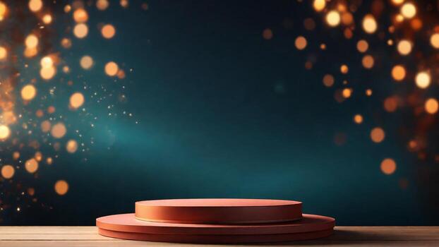 ai generado rosado podio para producto monitor con bokeh antecedentes. 3d representación foto