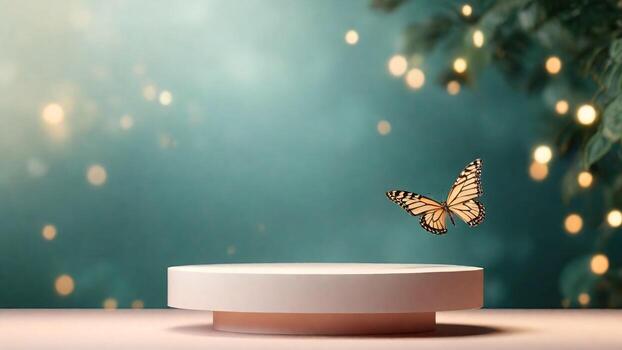 ai generado resumen monitor podio con mariposa y bokeh antecedentes foto