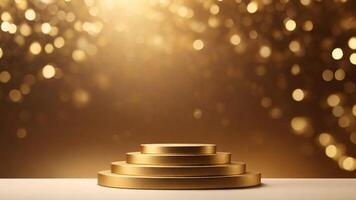 AI generated Golden podium on light background with bokeh effect. 3d render photo