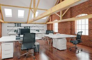 Modern bright coworking office interior. photo