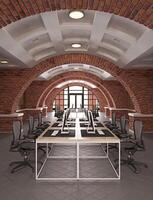 Interior of a modern office with brick walls photo